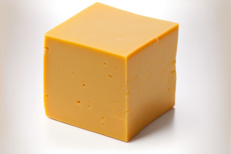Block of cheddar cheese set against a white background. high quality pictureの素材