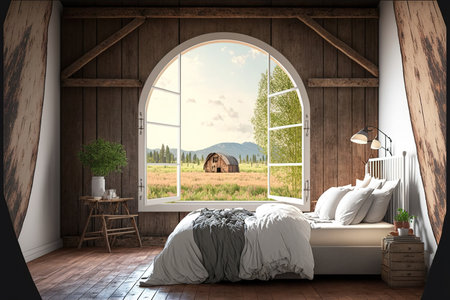 bedroom in a farmhouse. Mockup of an interiorの素材