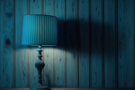 blue table lamp background wood floor wooden wall template design texture, living room interiorの素材