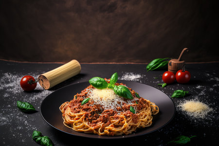 Bolognese spaghetti with parmesan and basilの素材