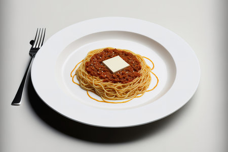 Bolognese spaghetti served on a white platterの素材