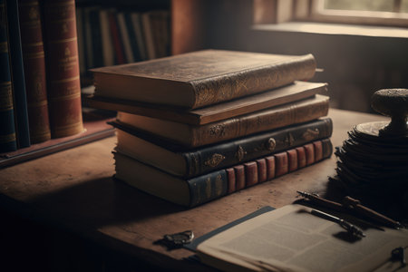 Books on a table at a libraryの素材
