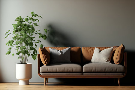 Brown sofa in living room with copy space,の素材