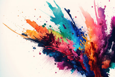 Brightly colored ink and watercolor textures on a backdrop of white paper. ombre effects and paint spills. abstract painting created by handの素材