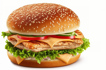 Burger with chicken, isolated on a white backgroundの素材