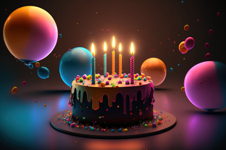 Candles on a birthday cake with a bright backdropの素材
