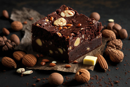 Brownie with chocolate fudge and assorted nutsの素材
