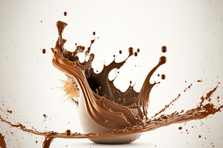 Brownish hot coffee or chocolate splash, isolated on whiteの素材