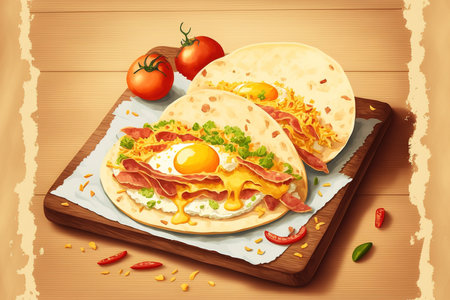 Breakfast Tacos with Cheese, Bacon, and Eggの素材