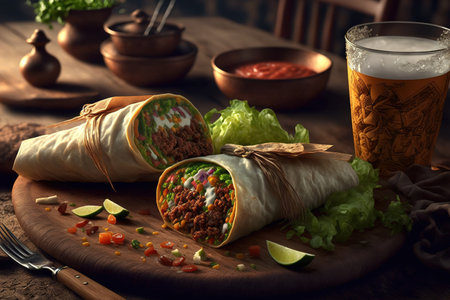 Burritos from Mexico filled with beef and saladの素材