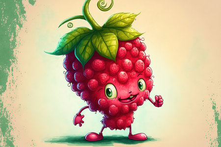 Cartoon caricature of a raspberry in watercolorの素材