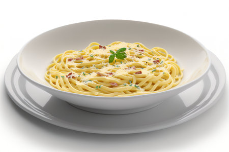 Carbonara pasta on a white platterの素材