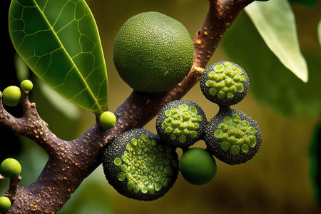 Caviar lime or Australian Finger lime on a treeの素材