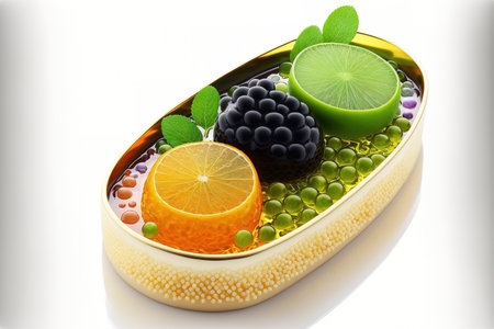 Caviar or finger limes against a white background. Fruits to adorn a dishの素材