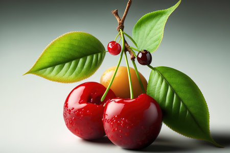 Cherries seen alone on whiteの素材