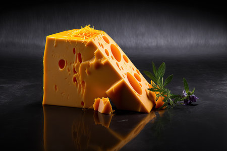 Cheddar stretched out against a dark background. preparation of ingredients for design cheese meltingの素材
