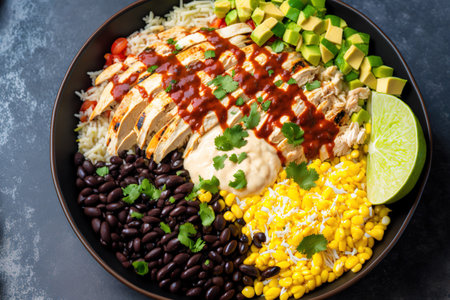 Chicken Burrito Bowl with Salsa, Corn, and Beans, Made at Homeの素材