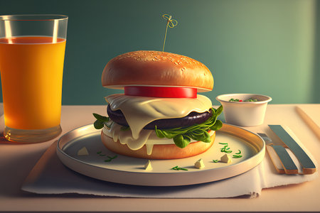 Cheeseburger and plate of mozzarellaの素材