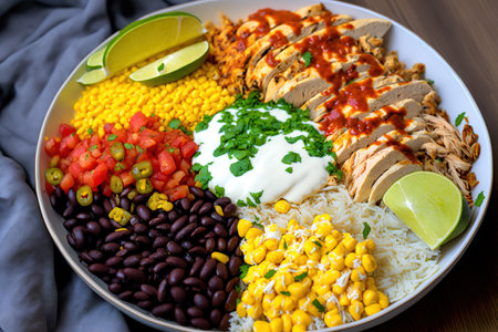 Chicken Burrito Bowl with Salsa, Corn, and Beans, Made at Homeの素材
