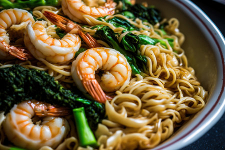 Chinese style shrimp noodles up closeの素材