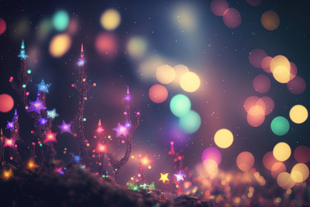 Christmas background with stars and pastel bokeh lightsの素材