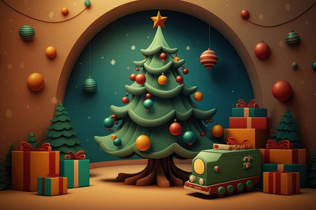 Christmas background with toys and a treeの素材