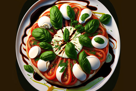 Caprese is a tomato and mozzarella topped Italian saladの素材