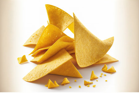 Chips from a nacho, isolated on a white backdropの素材