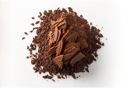 Chocolate shavings isolated on a white backdrop a top viewの素材