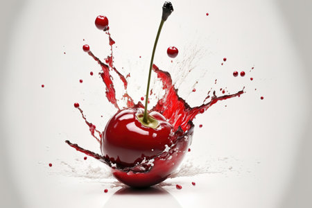 Cherry falling to the ground, isolated on a white background, in focusの素材