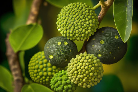 Caviar lime or Australian Finger lime on a treeの素材