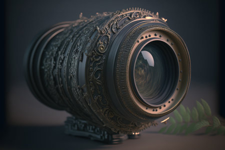camera lens against a shadowy backdropの素材