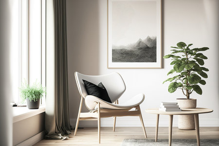 chair in a neutral living room with room for a mockupの素材
