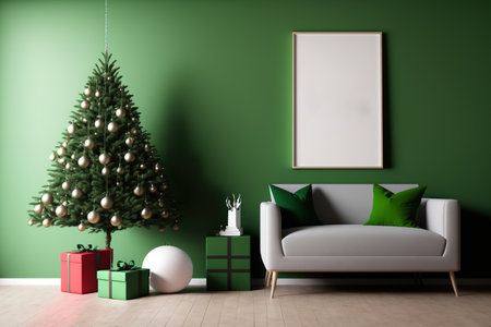 Christmas themed green room with wall mockupの素材