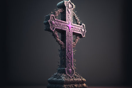 Christian cross with pink cross on textured black backdropの素材
