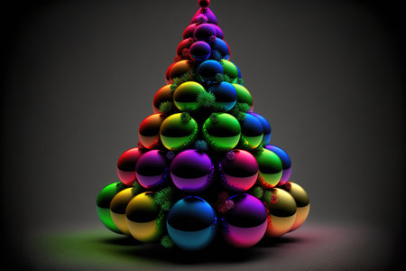Christmas tree with colored balls adornedの素材