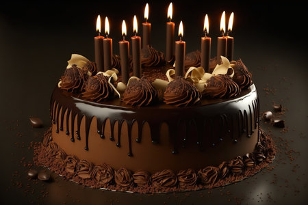 Chocolate cake with candles for a happy birthdayの素材