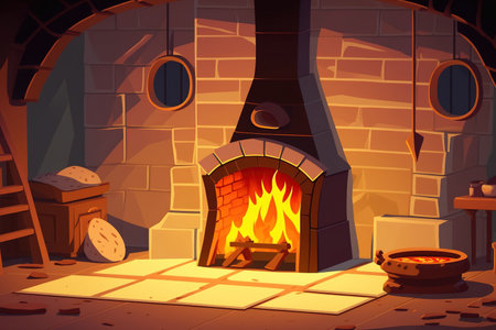 burning wood in open fire placeの素材