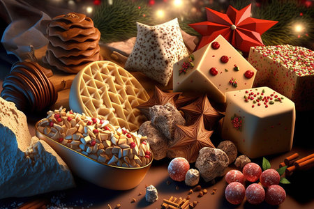 Christmas sweets such as nougat, mantecados, and polvorones. a variety ofの素材