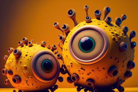 cartoon eyeballs on a yellow backdropの素材