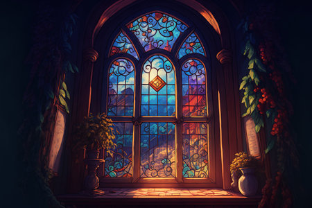 cartoon window drawing with vibrant colorsの素材