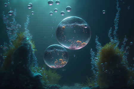 bubbles of oxygen in the water on a dark backdropの素材