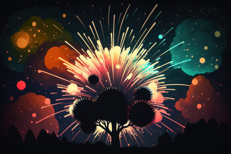 Brilliant fireworks light up the night skyの素材