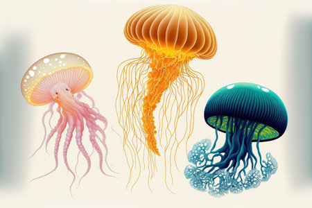 Chrysaora pacific, Japanese sea nettle, and jellyfish on a white backgroundの素材