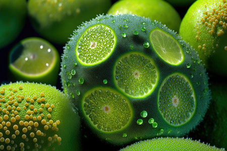 Citrus australasica, sometimes known as the Australian finger lime or caviar lime, up closeの素材
