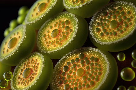 Citrus australasica, sometimes known as the Australian finger lime or caviar lime, up closeの素材