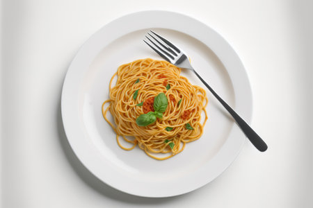 Classic spaghetti on a white background on a plateの素材