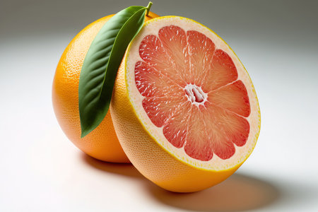 Citrus pink grapefruit fruit, white background. complete field depthの素材