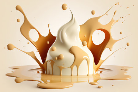 Close up of a milk or cream splash on a white backgroundの素材