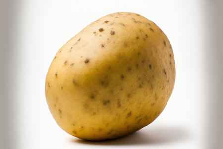 Close up of a new potato isolated on a white backgroundの素材